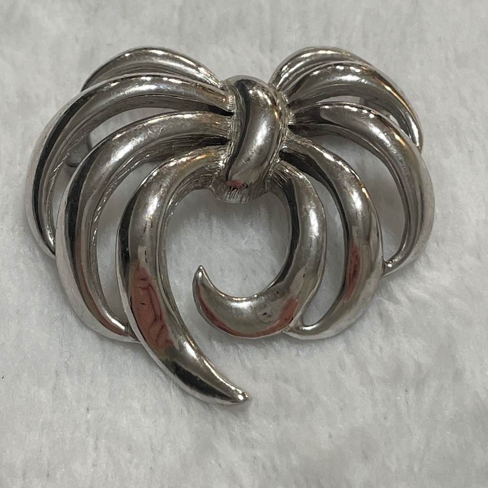 Vintage Monet Bow Brooch Silver Tone